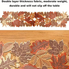 Polyester Table Runner Maple Embroidered Dust Cover Thanksgiving Theme