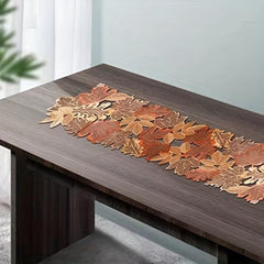 Polyester Table Runner Maple Embroidered Dust Cover Thanksgiving Theme