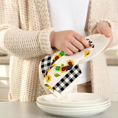 4 Pcs Bee Sunflower Kitchen Towels, Absorbent Plaid Towels