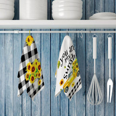 4 Pcs Bee Sunflower Kitchen Towels, Absorbent Plaid Towels