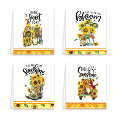 4 Pcs Bee Sunflower Kitchen Towels, Absorbent Plaid Towels