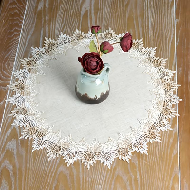 Boho Vintage Lace Round Doily Embroidered Fabric Table Mat