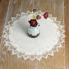 Boho Vintage Lace Round Doily Embroidered Fabric Table Mat