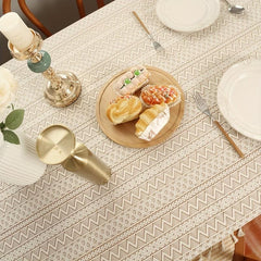 1pc Beige Crochet Hollow Tablecloth Boho Waterproof Washable Table Cover