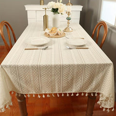 1pc Beige Crochet Hollow Tablecloth Boho Waterproof Washable Table Cover