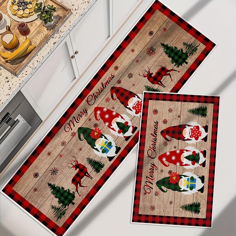 Christmas Gnome Snowman Kitchen Mat Soft Waterproof Non Slip Kitchen Rug