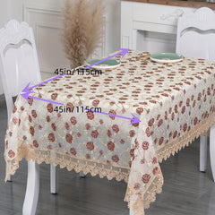 Polyester Rectangle Tablecloth Golden Embroidered Flower Tablecover
