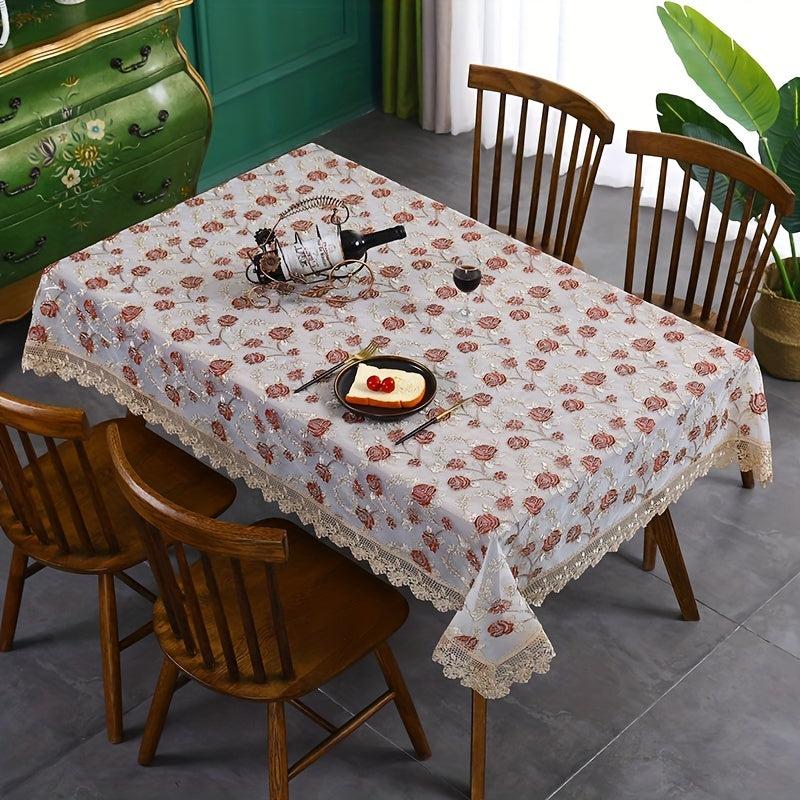 Polyester Rectangle Tablecloth Golden Embroidered Flower Tablecover