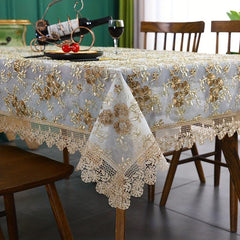 Polyester Rectangle Tablecloth Golden Embroidered Flower Tablecover