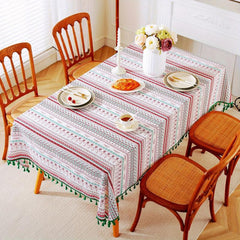 Boho Linen Tassel Tablecloth Stain Resistant for Picnics Camping Weddings