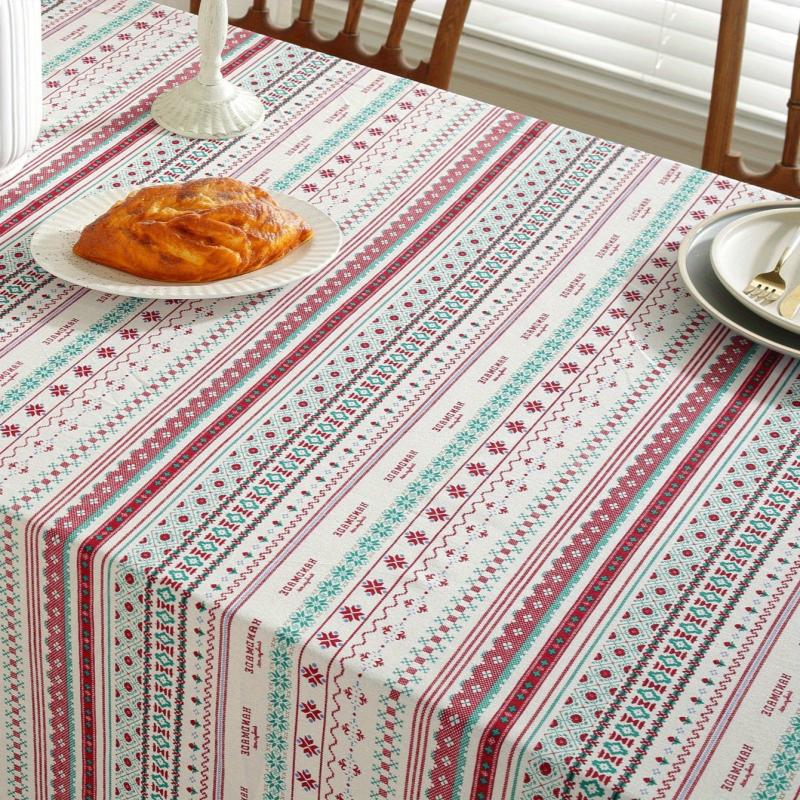 Boho Linen Tassel Tablecloth Stain Resistant for Picnics Camping Weddings