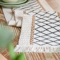 Bohemian Hemp Rope Table Runner - Striped Square Design