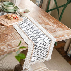 Bohemian Hemp Rope Table Runner - Striped Square Design