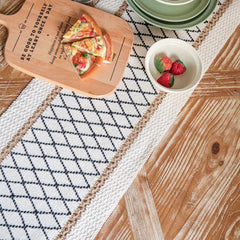 Bohemian Hemp Rope Table Runner - Striped Square Design