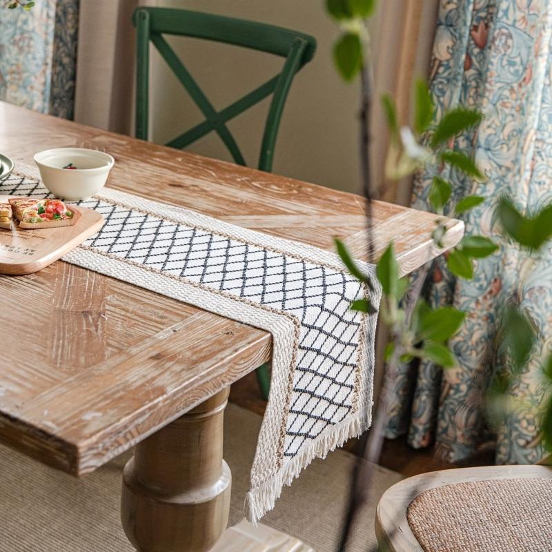 Bohemian Hemp Rope Table Runner - Striped Square Design