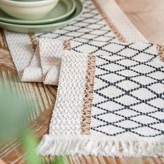 Bohemian Hemp Rope Table Runner - Striped Square Design