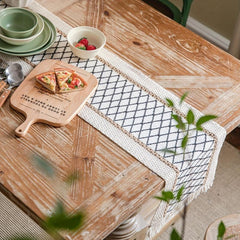 Bohemian Hemp Rope Table Runner - Striped Square Design