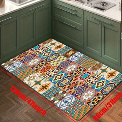 Boho Pattern Kitchen Rugs Vintage Style Non Slip Stain Resistant Floor Mat