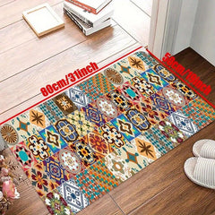 Boho Pattern Kitchen Rugs Vintage Style Non Slip Stain Resistant Floor Mat
