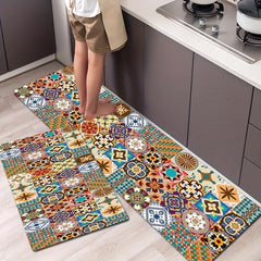 Boho Pattern Kitchen Rugs Vintage Style Non Slip Stain Resistant Floor Mat