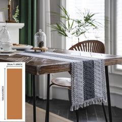 Polyester Blend Table Runner Cotton And Hemp Splicing With Fringe Tassels
