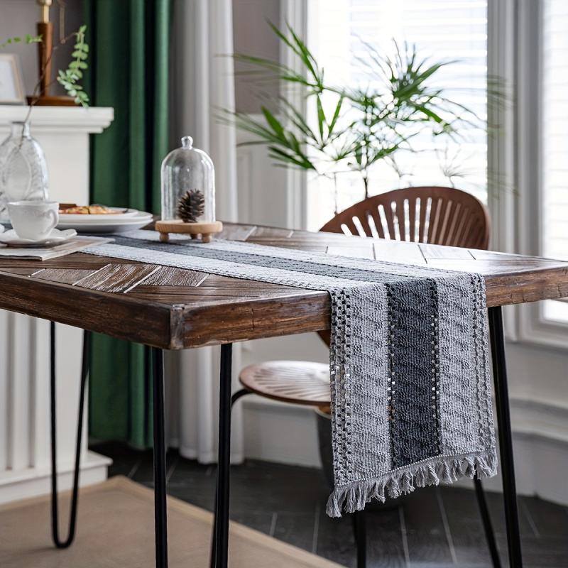 Polyester Blend Table Runner Cotton And Hemp Splicing With Fringe Tassels
