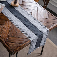 Polyester Blend Table Runner Cotton And Hemp Splicing With Fringe Tassels