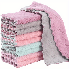 10pcs Coral Velvet Dish Towels Absorbent Nonstick Fast Drying Double Sided