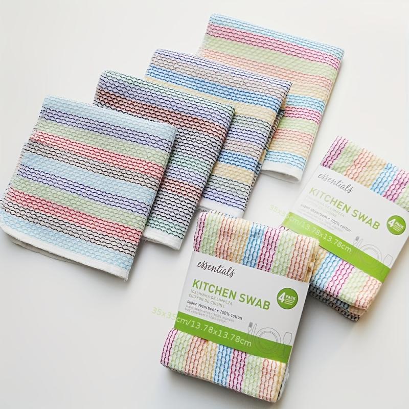 4pcs Cotton Dish Rag Striped Kitchen Tea Towel Absorbent Dish Cloth
