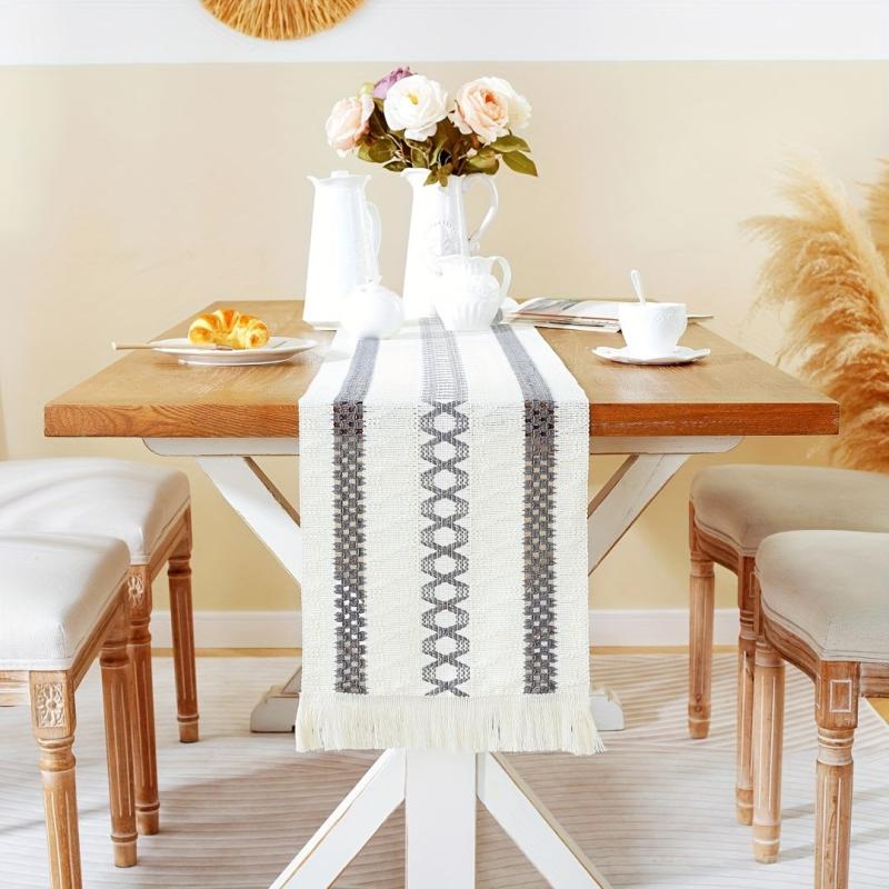 Rustic Linen Patchwork Table Runner for Home Decor and Parties