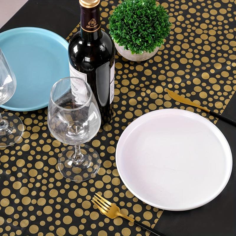 Golden Dot Pattern Plastic Tablecloth Heavy Duty Disposable Waterproof Table Cov