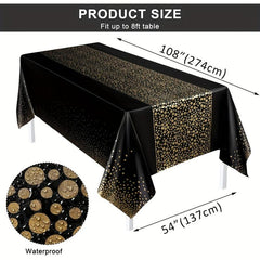 Golden Dot Pattern Plastic Tablecloth Heavy Duty Disposable Waterproof Table Cov