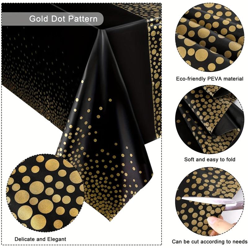 Golden Dot Pattern Plastic Tablecloth Heavy Duty Disposable Waterproof Table Cov
