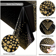 Golden Dot Pattern Plastic Tablecloth Heavy Duty Disposable Waterproof Table Cov