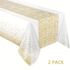 Golden Dot Pattern Plastic Tablecloth Heavy Duty Disposable Waterproof Table Cov