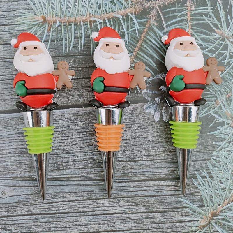 Gingerbread Santa Claus Wrap Wine Stopper - Stainless Steel Metal
