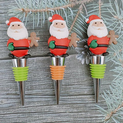 Gingerbread Santa Claus Wrap Wine Stopper - Stainless Steel Metal