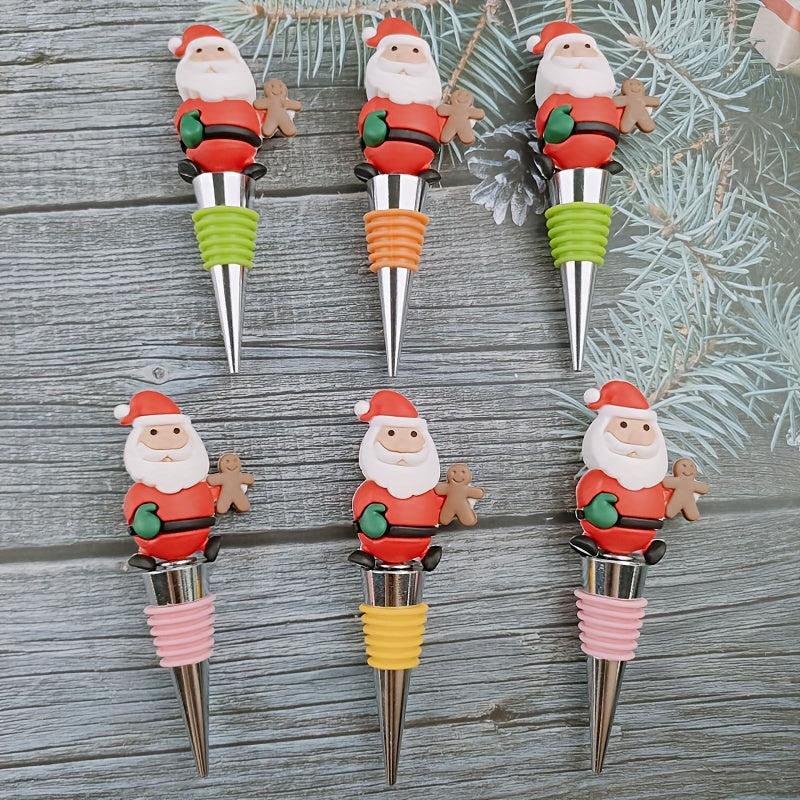 Gingerbread Santa Claus Wrap Wine Stopper - Stainless Steel Metal