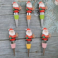 Gingerbread Santa Claus Wrap Wine Stopper - Stainless Steel Metal