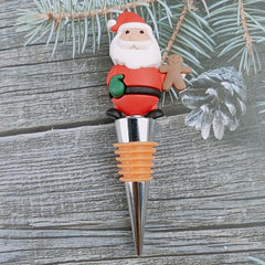Gingerbread Santa Claus Wrap Wine Stopper - Stainless Steel Metal