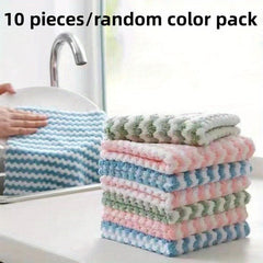 Set of Solid Dish Towels Coral Fleece Hand Towels Kitchen Cleaning Lazy Rag