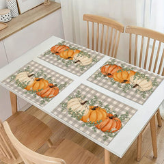 4pcs Fall Theme Linen Placemats Autumn Pumpkin Table Mats