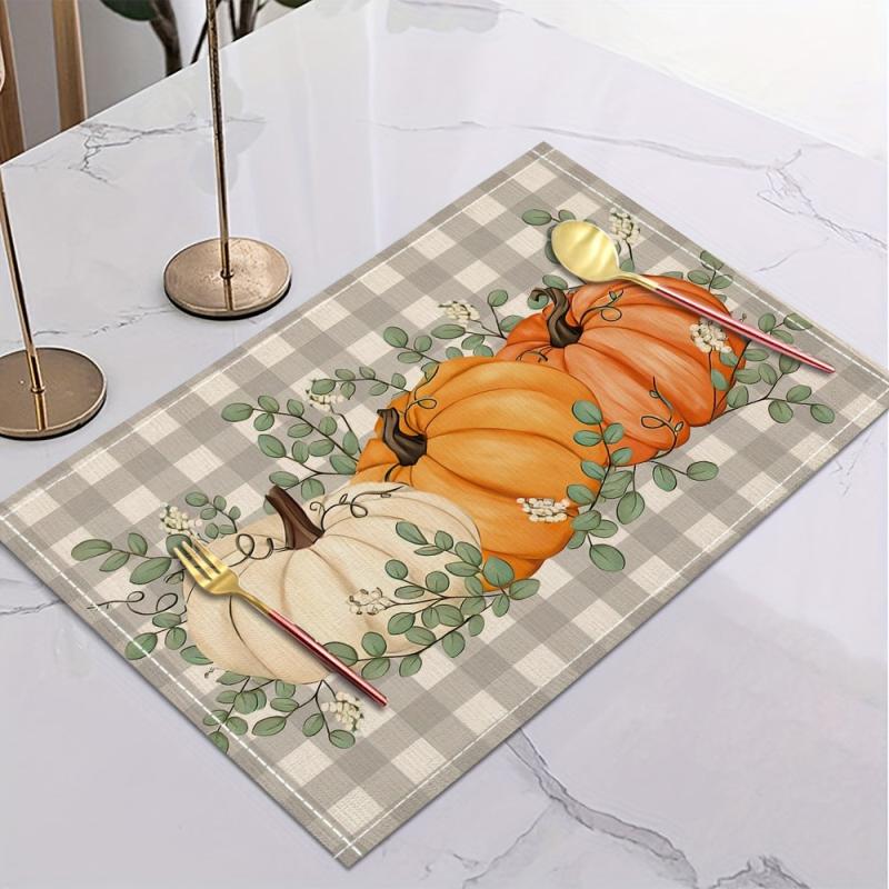 4pcs Fall Theme Linen Placemats Autumn Pumpkin Table Mats