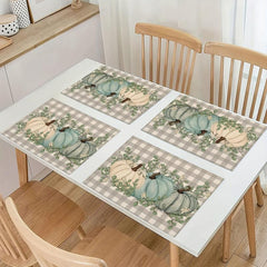 4pcs Fall Theme Linen Placemats Autumn Pumpkin Table Mats