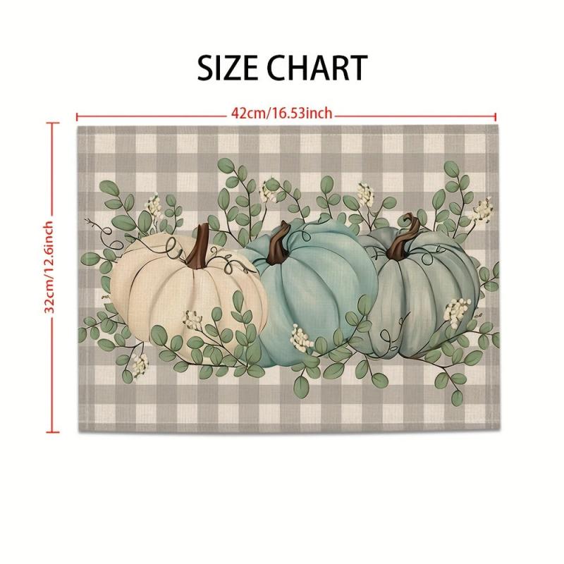 4pcs Fall Theme Linen Placemats Autumn Pumpkin Table Mats