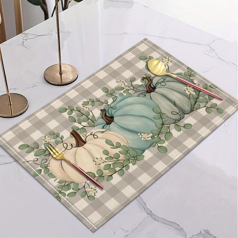 4pcs Fall Theme Linen Placemats Autumn Pumpkin Table Mats