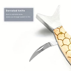 Fish Shape Wood Stainless Steel Wine Bottle Opener