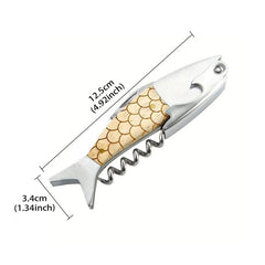 Fish Shape Wood Stainless Steel Wine Bottle Opener
