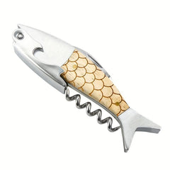 Fish Shape Wood Stainless Steel Wine Bottle Opener