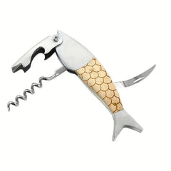 Fish Shape Wood Stainless Steel Wine Bottle Opener